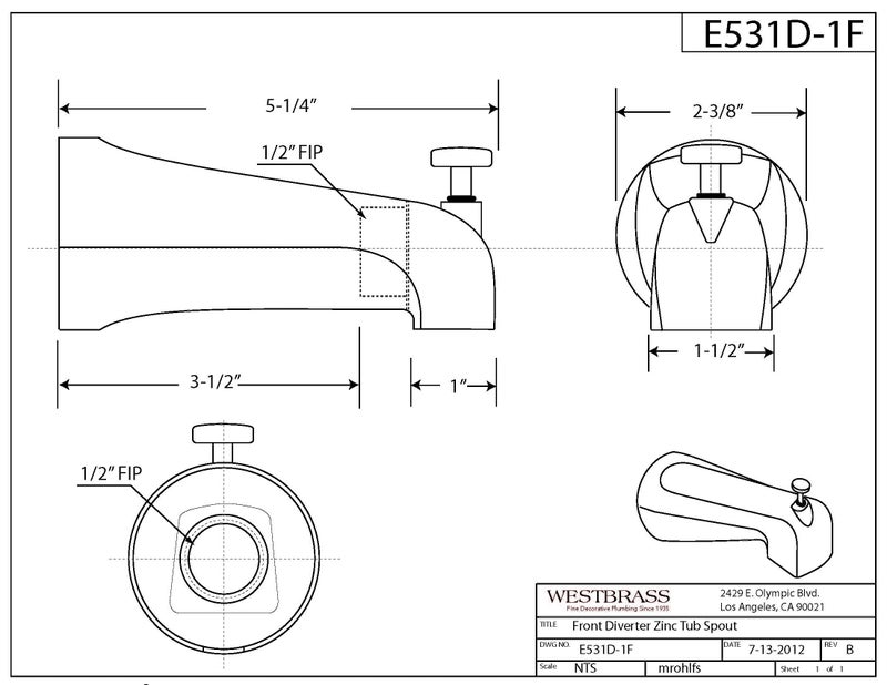 Westbrass E531D-1F-62 5-1/4" Reach Wall Mount Tub Spout with Front Diverter, Matte Black - Image 2